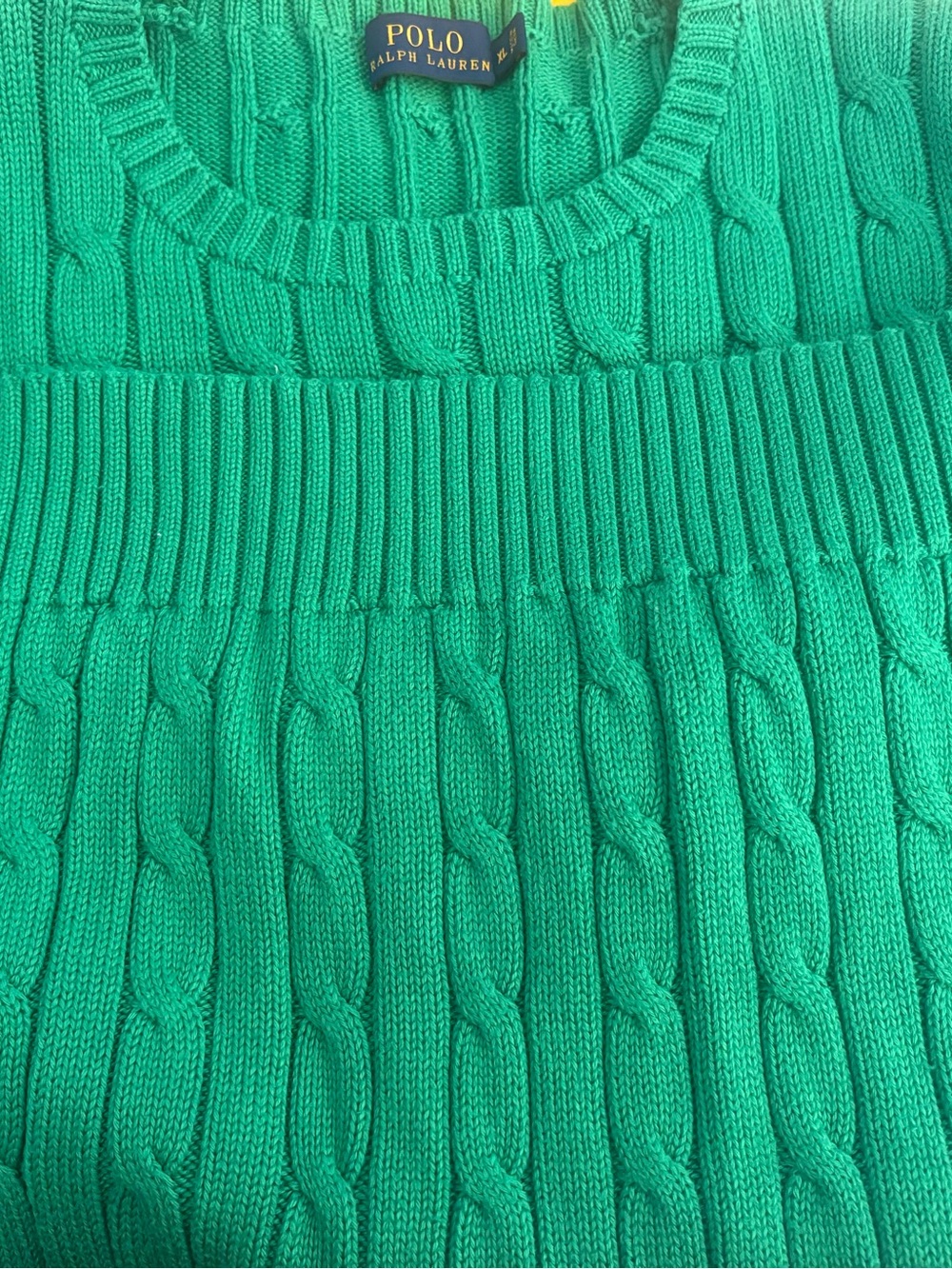 Polo Ralph Lauren Green Cable Knit Cotton Sweater Yellow Pony XL - Picture 10 of 11
